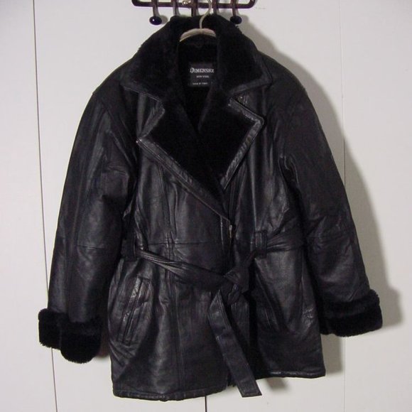 Vtg 80's Black leather Women's Dimension Coat Jacket Sz M